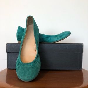 J. Crew Round Toe Cece Suede Ballet Flats in Rich Peacock Teal Green